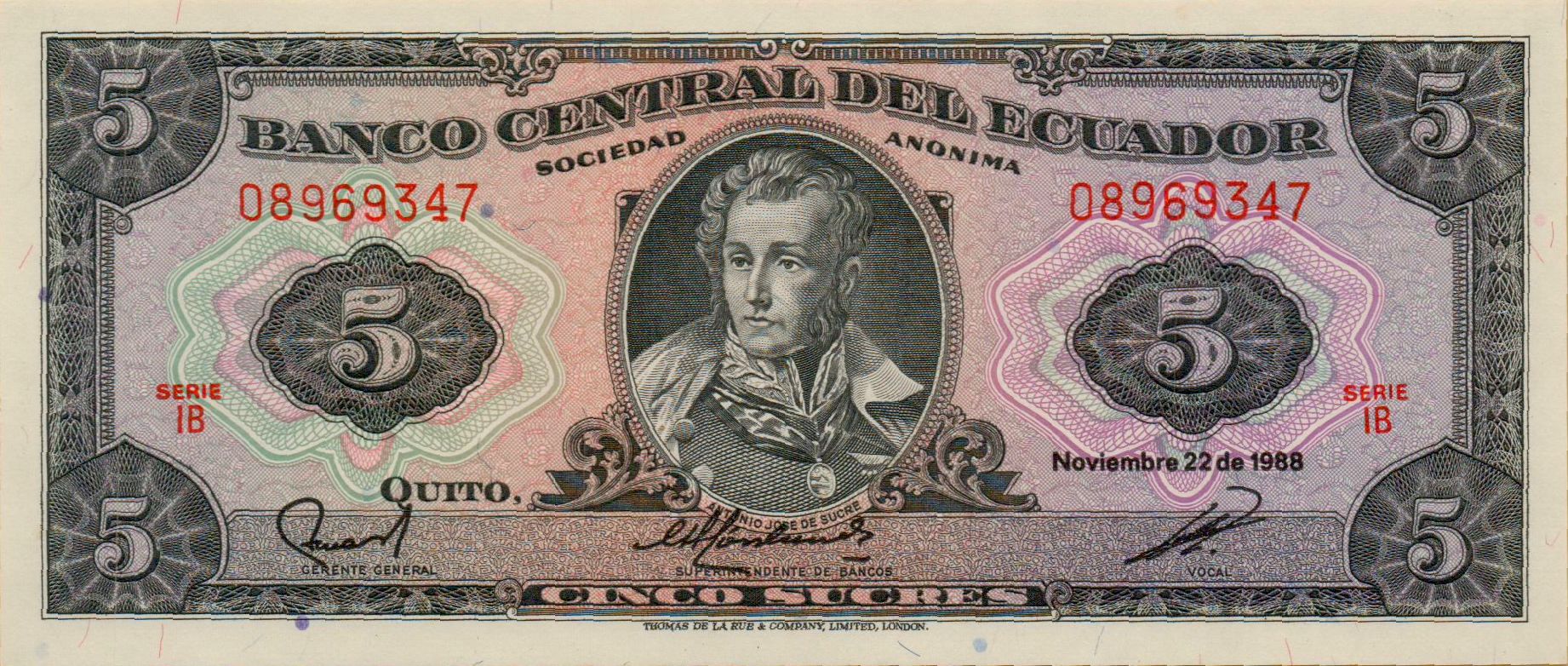 Ecuador 5 1988 UNC P-113/d-IB
